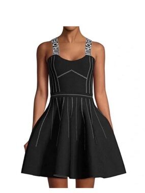 Maje Black Logo-Trim Fit & Flare Mini Dress